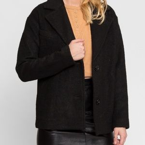 Black Boucle Textured Wool Blend Blazer Coat